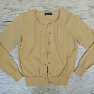 Vintage Japan 100% wool mustard yellow cardigan sweater top gold F approx Small